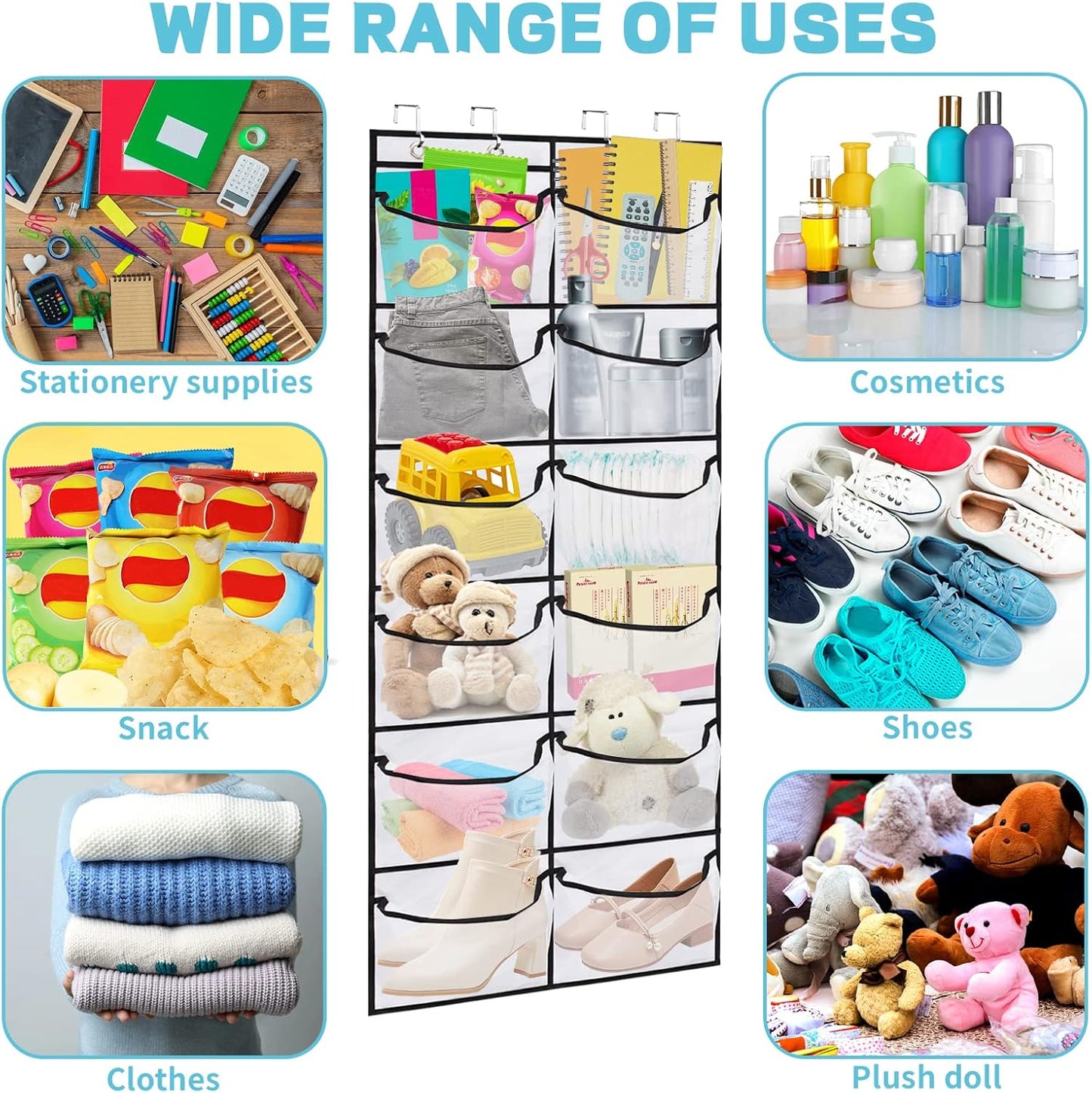 2 Packs Over the Door Shoe Organizer, 24 Extra Large Mesh Pockets Hanging Shoe Boots Rack Holder, Closet Hanging Organizers for Storage Sneakers High Heeled Shoes Slippers (White)