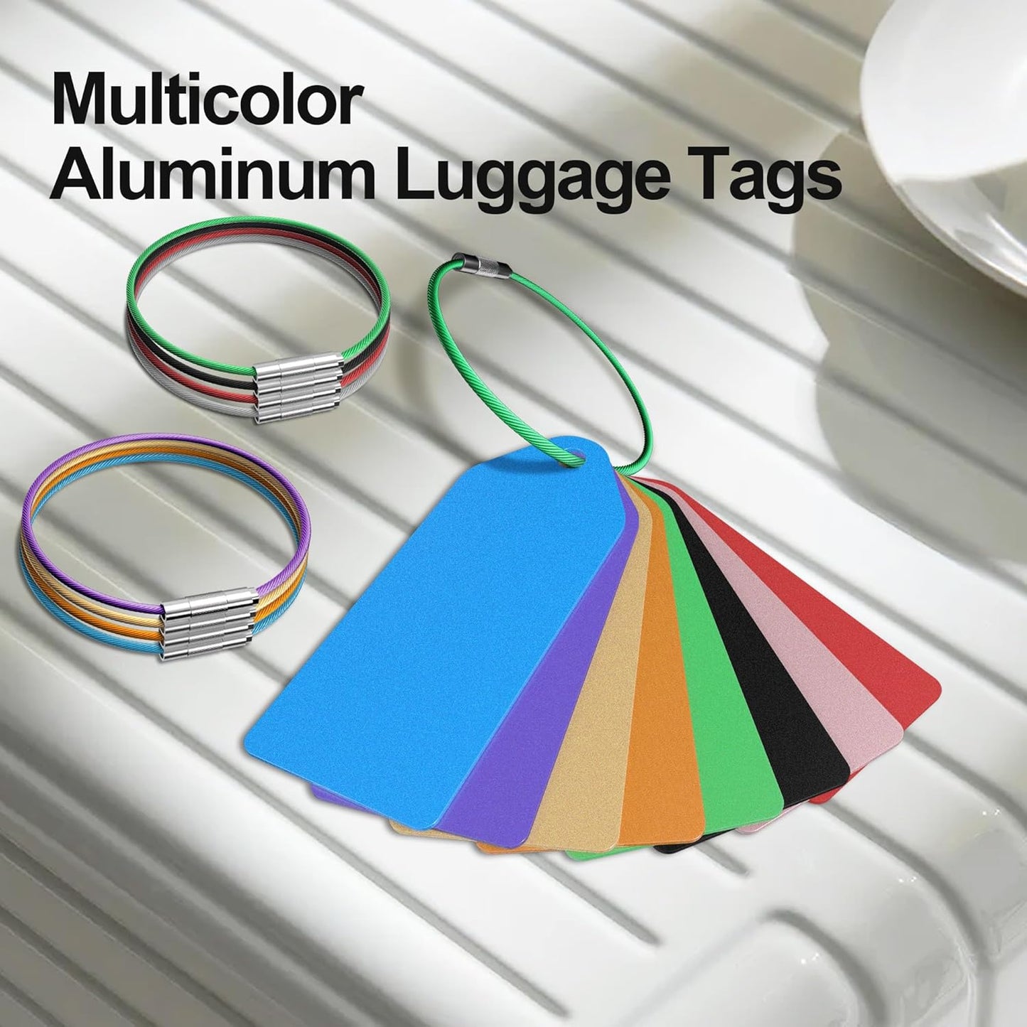 4 PCS Personalized Metal Luggage Tag – Personalized Engraved Suitcase Tag, Backpack Tag, with Matching Color Strap, Waterproof Suitcase Name Badge – Ideal Corporate Gift & Travel Accessory (Green)