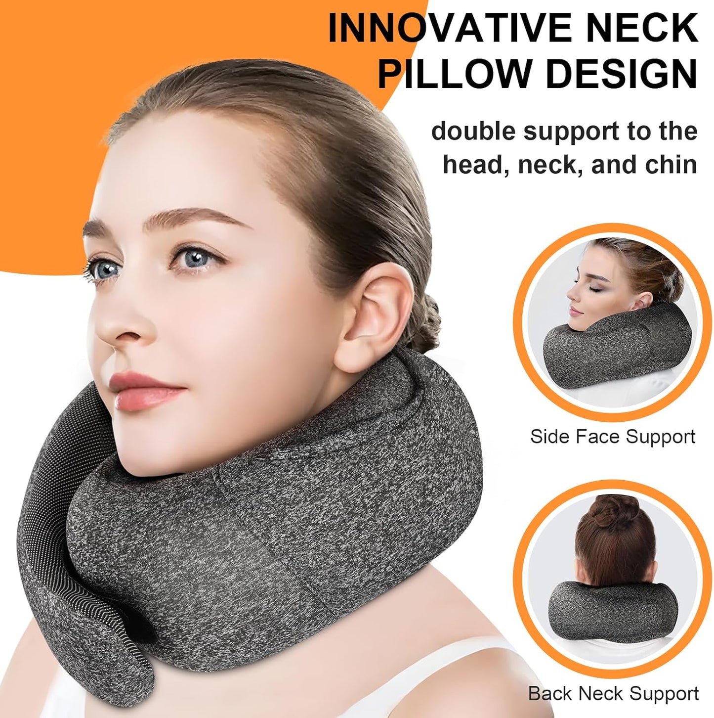 Travel Pillow - Hooded Neck Pillow Airplane Memory Foam Filling for Plane, Office, Cars Sleeping, Road Trip, Long Flights, Portable Plane Accessories, Includes Eye Mask & Earplugs (Dark Gray)