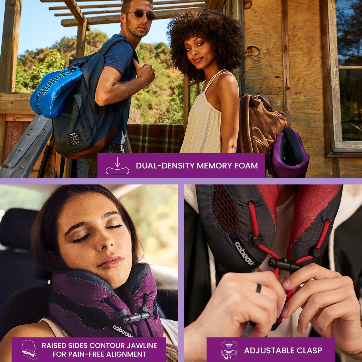 Cabeau Long Haul Flight Cooling Travel Neck Pillow – Evolution Cool – Supportive Memory Foam with Airflow Vents – Compact with Carrying Case (Purple)