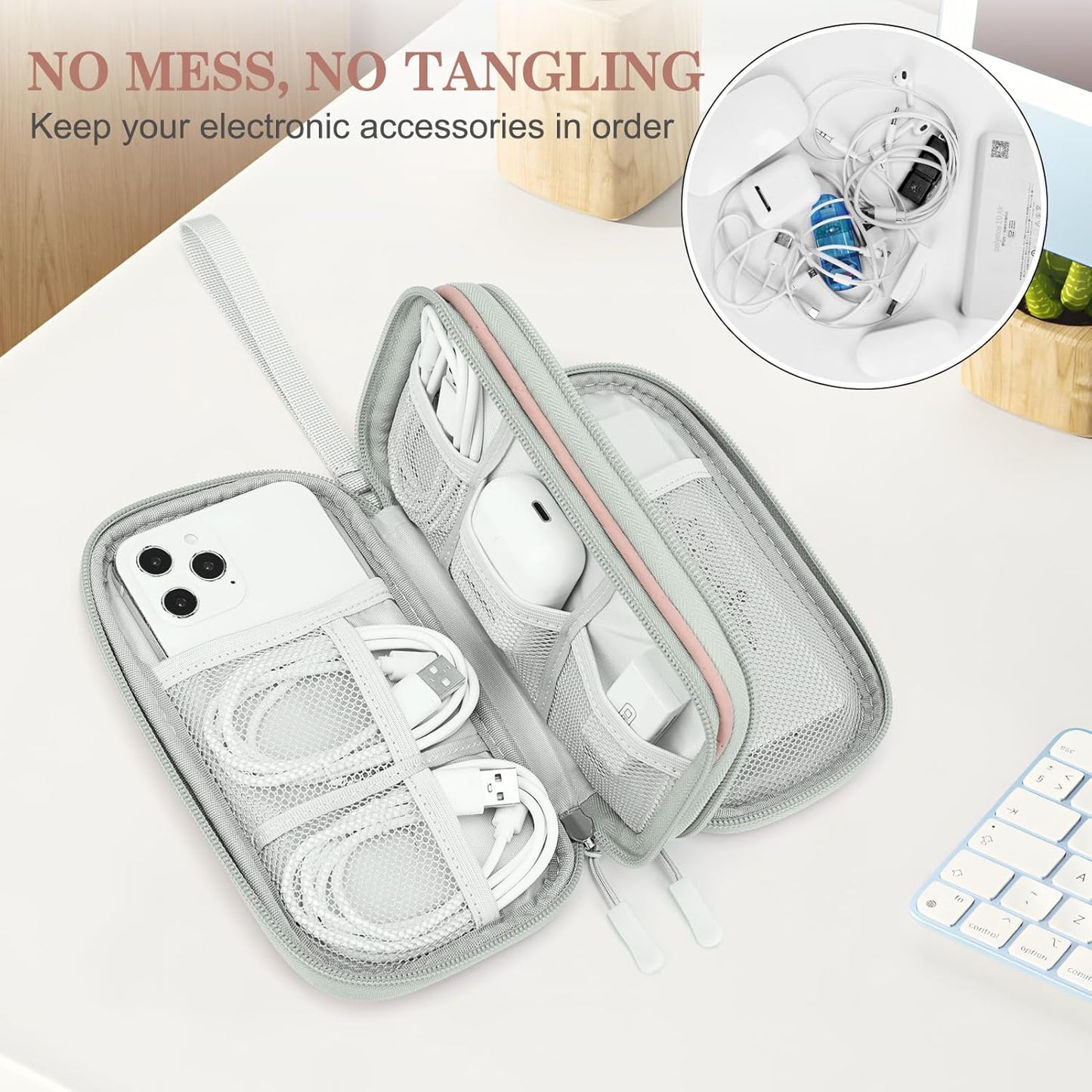 FYY Electronic Organizer, Travel Cable Organizer Bag Pouch Electronic Accessories Carry Case Portable Waterproof Double Layers All-in-One Storage Bag for Cable, Cord, Charger, Phone, Pink Pattern