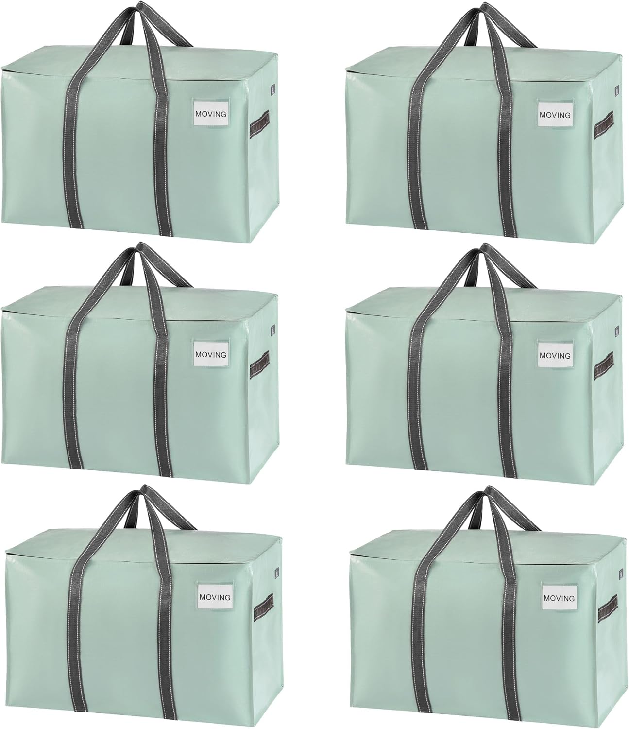 VENO 6 Pack Moving Bags, Heavy Duty, Moving Boxes Alternative, Packing Storage Supplies for Dorm Room Essentials with Zipper for Clothes, Extra Large Totes for Packaging (Shiny Light Green, 6 Pack)
