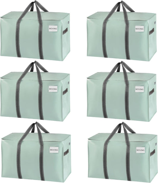 VENO 6 Pack Moving Bags, Heavy Duty, Moving Boxes Alternative, Packing Storage Supplies for Dorm Room Essentials with Zipper for Clothes, Extra Large Totes for Packaging (Shiny Light Green, 6 Pack)
