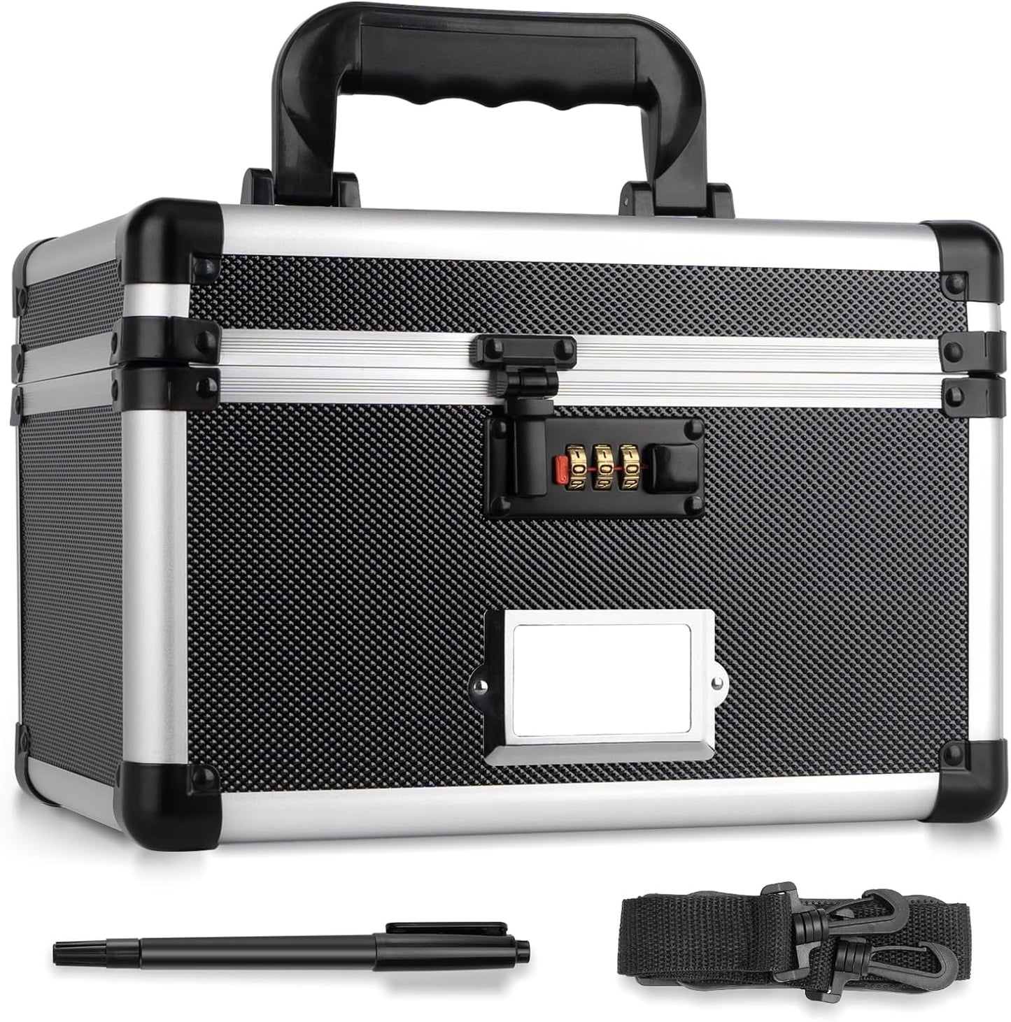 11 x 7 x 8.3 Inch Lockable Storage Box with Combination Lock, Portable Safe for Documents, Medicine, Cash & Valuables, Medicine Lock Box with Label Slot for Home, Office & Travel - Black