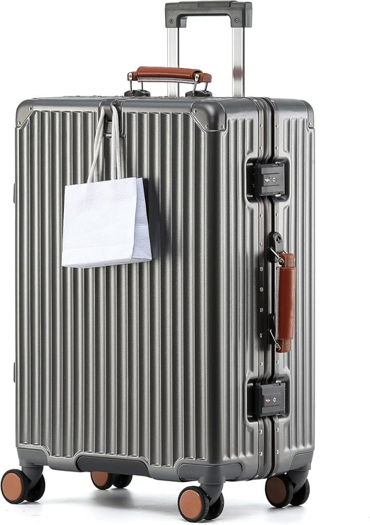 HotWay 20 Inch Carry On Luggage with Leather Handle, PC Zipperless Suitcase with Spinner Wheels and TSA Locks, 22x14x9 Airline Approved Luggage for Travel, Grey
