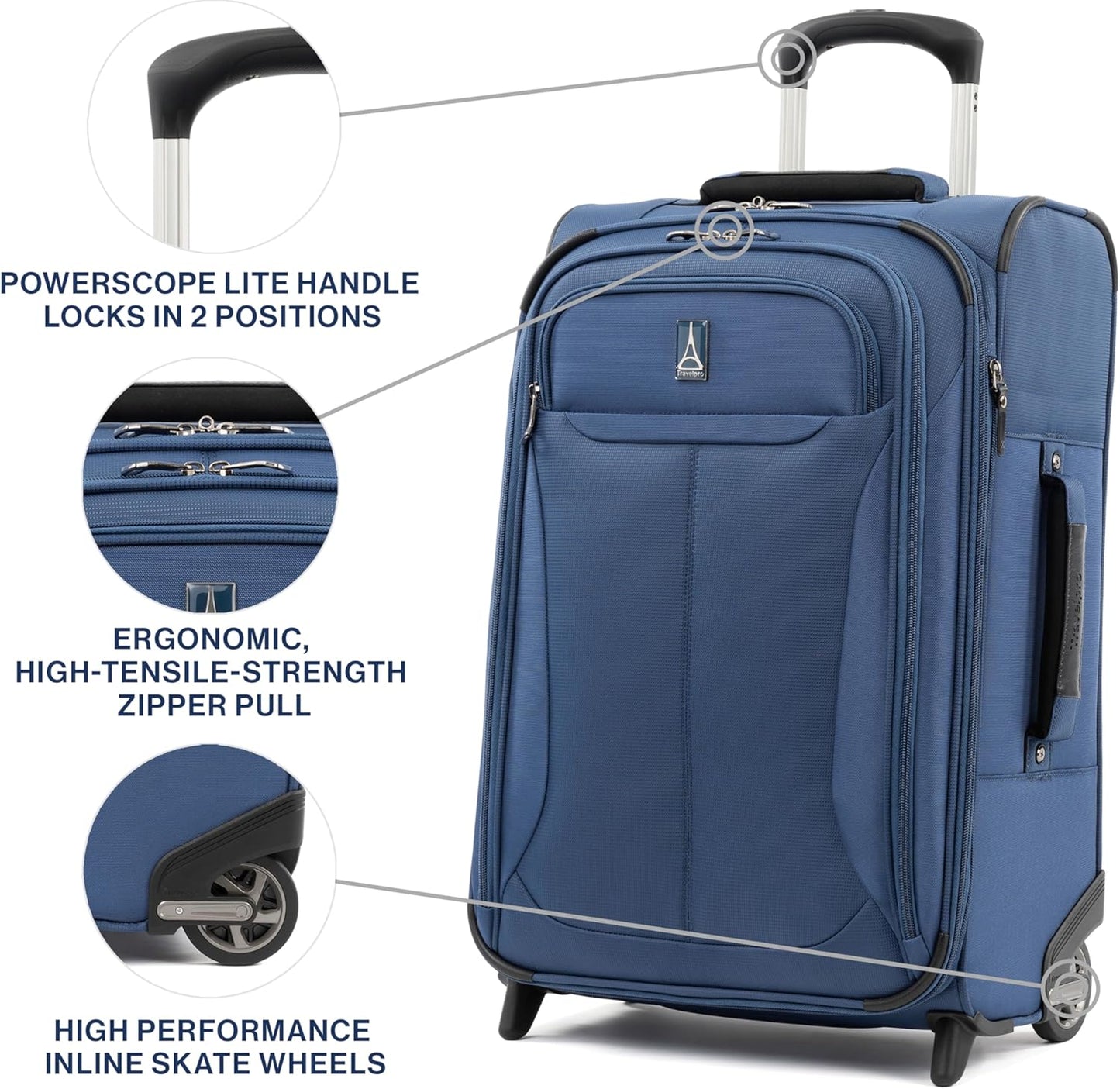 Travelpro Tourlite Softside Expandable Upright 2 Wheel Luggage, Lightweight Suitcase, Men and Women, Blue, Carry-On 22-Inch