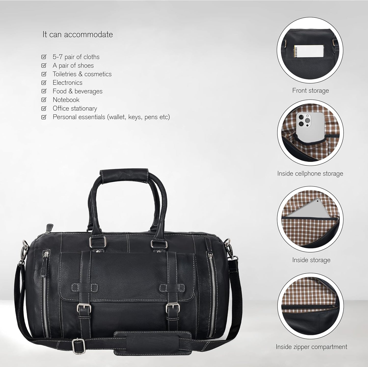 Genuine Leather Duffle Bag for Men | Vintage Weekender Travel Bag | Overnight Carry-On Luggage | Handmade Leather Gym Bag for Men