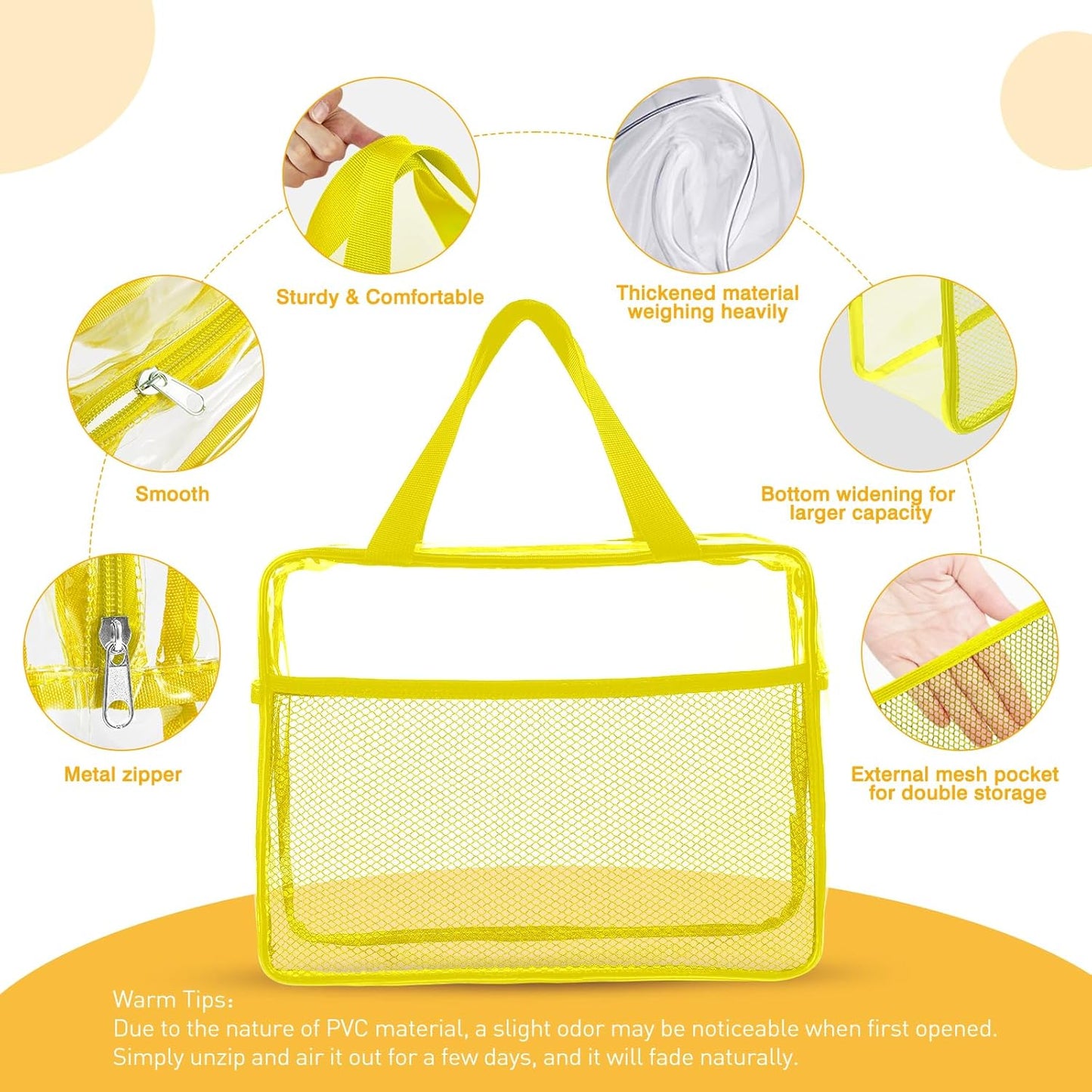 XEWEA Clear Travel Toiletry Bags, 3 Pack TSA Approved Transparent Makeup Bag for Men Women,Large Waterproof PVC Quart Organizer Kit with Zipper for Toiletries Airline Essential,Toy Pouch Yellow