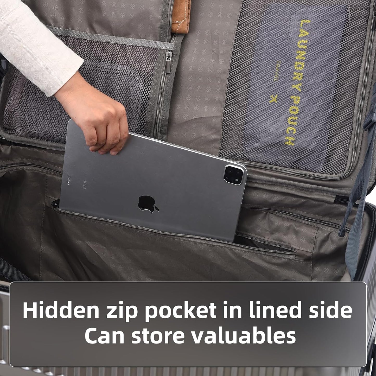 29 Inch Aluminum Checked Luggage with Side Opening Zipper, 40 * 37 * 77cm, 113L, Lightweight Hardshell ABS+PC Suitcase with TSA Lock, 360° Universal Wheels, Dark Gray