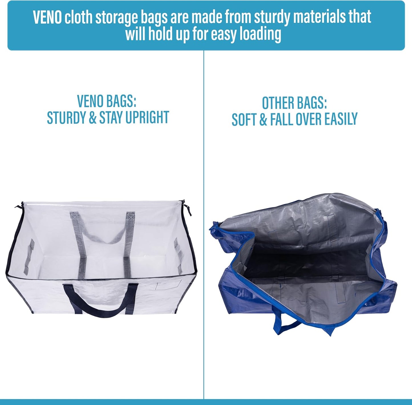 VENO 10 Pack Moving Bags, Heavy Duty, Moving Boxes Alternative, Packing Storage Supplies for Dorm Room Essentials with Zipper for Clothes, Extra Large Totes for Packaging (Clear, 10 Pack)