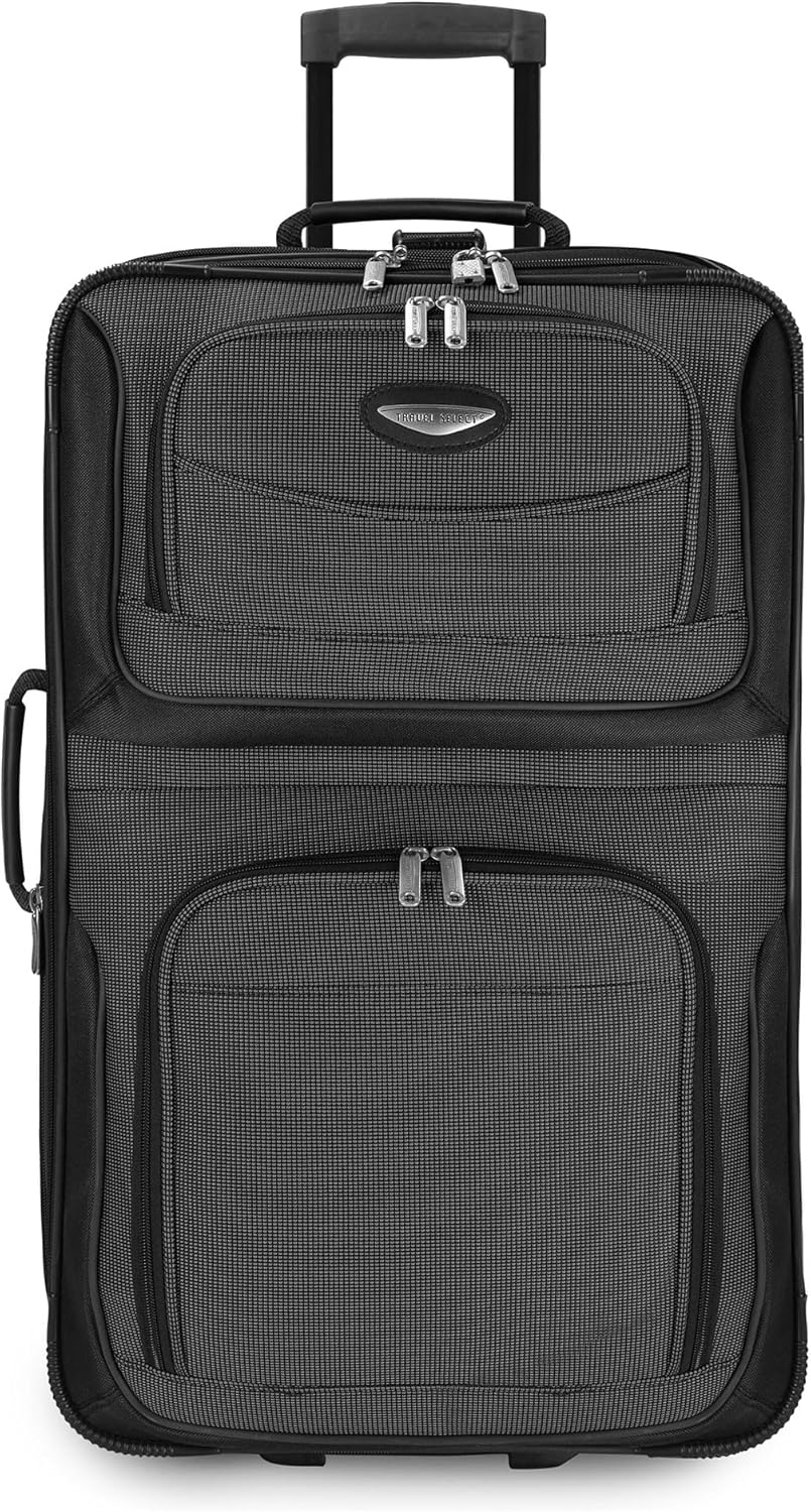 Travel Select Amsterdam 25-Inch Softside Expandable Rolling Upright Luggage, Lightweight 2-Wheel Suitcase with Push-Button Handle, Gray
