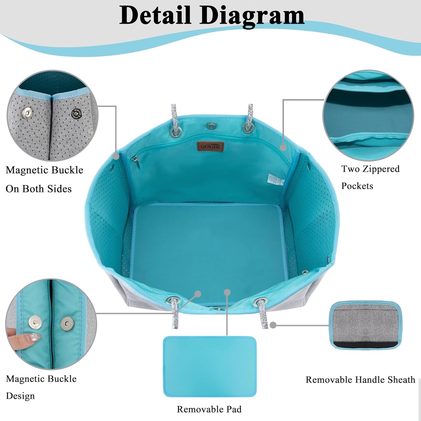 QOGiR Neoprene Multipurpose Beach Bag Tote with Inner Zipper Pocket … … … …