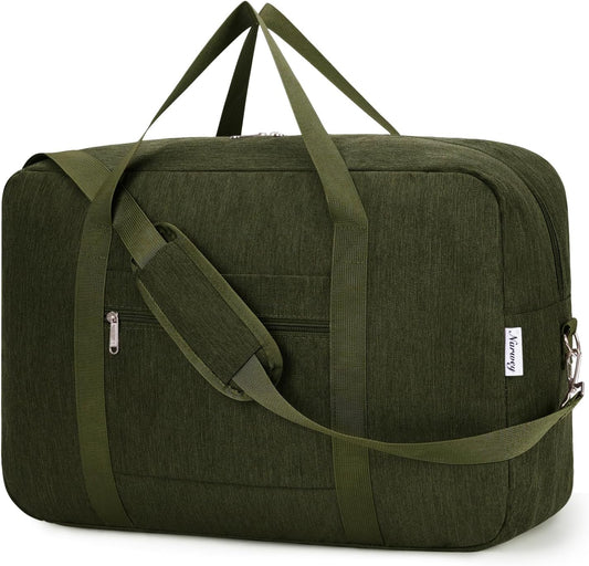 Carry on luaggage 22x14x9 Airlines Approved Foldable Carry on Bag Travel Duffel Packable Duffle Overnight for Women and Men 40L (Army Green)