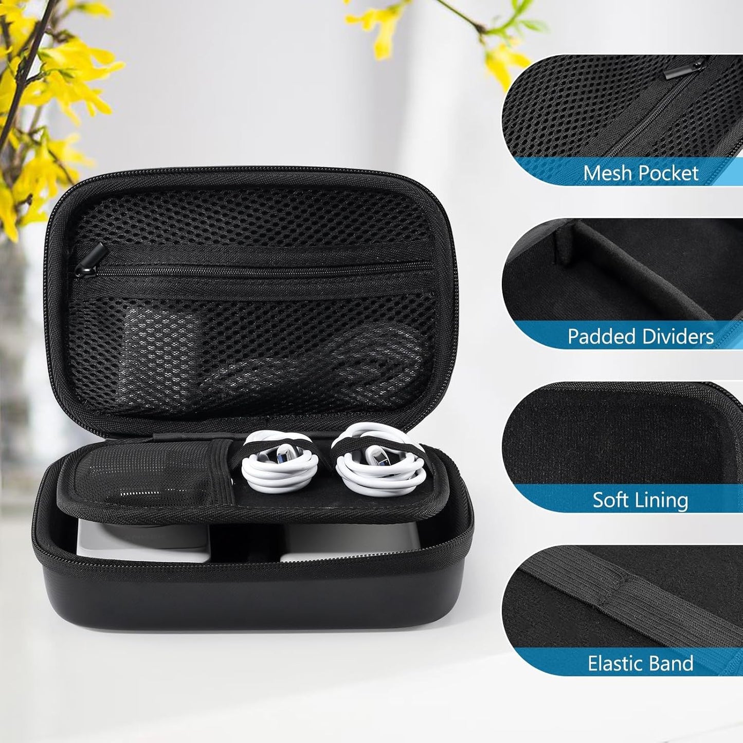 ProCase Hard Travel Electronic Organizer Case for MacBook Power Adapter Chargers Cables Power Bank Apple Magic Mouse Apple Pencil USB Flash Disk SD Card Small Portable Accessories Bag