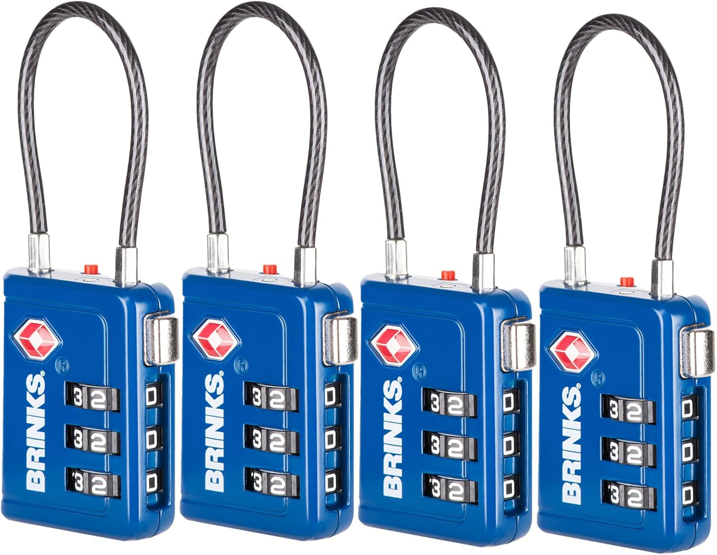 Brinks TSA Accepted Indicator Luggage Lock, Blue - Ressetable Combination, New More Secure TSA008 Key, 4 Pack