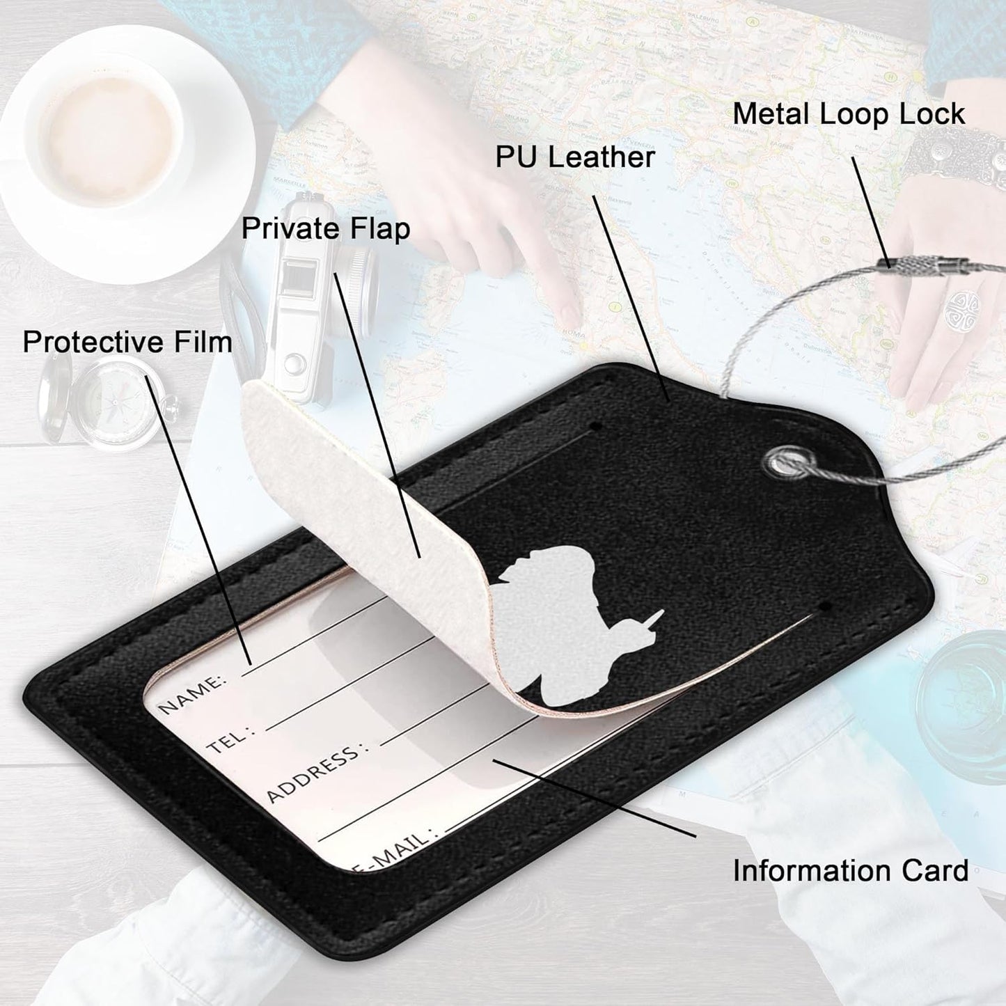 2Pcs Luggage Tag for Suitcase Black Sasquatch Cute Luggage Tag with Privacy Flap & Name ID Label & Metal Loop,Travel Suitcase Tags for Women