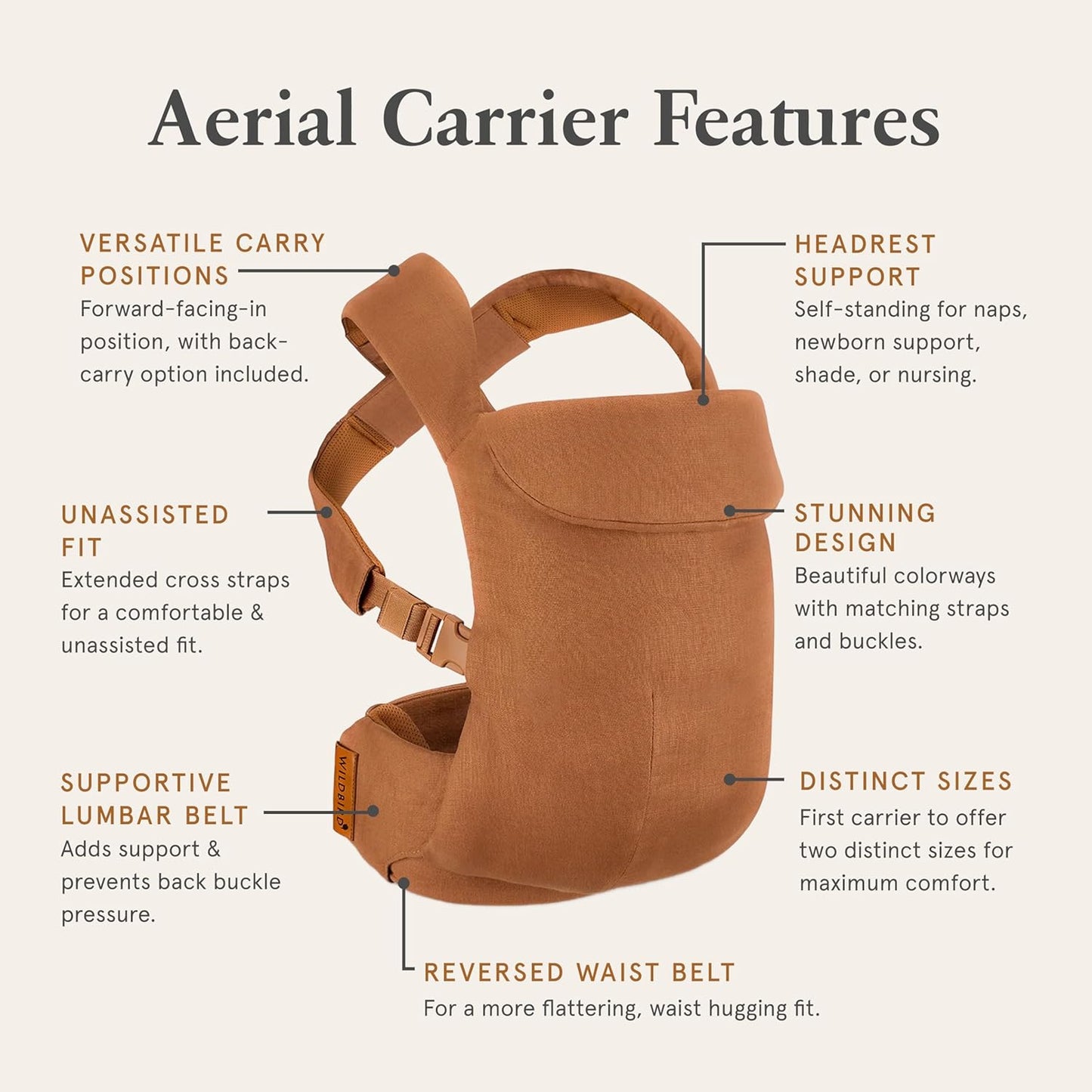 WildBird - Aerial Carrier - 7 to 45 lbs - for Moms, Dads & Caregivers - 100% Natural European Linen Fibers - Versatile & Adjustable - Large Size - Desert Lark Fabric