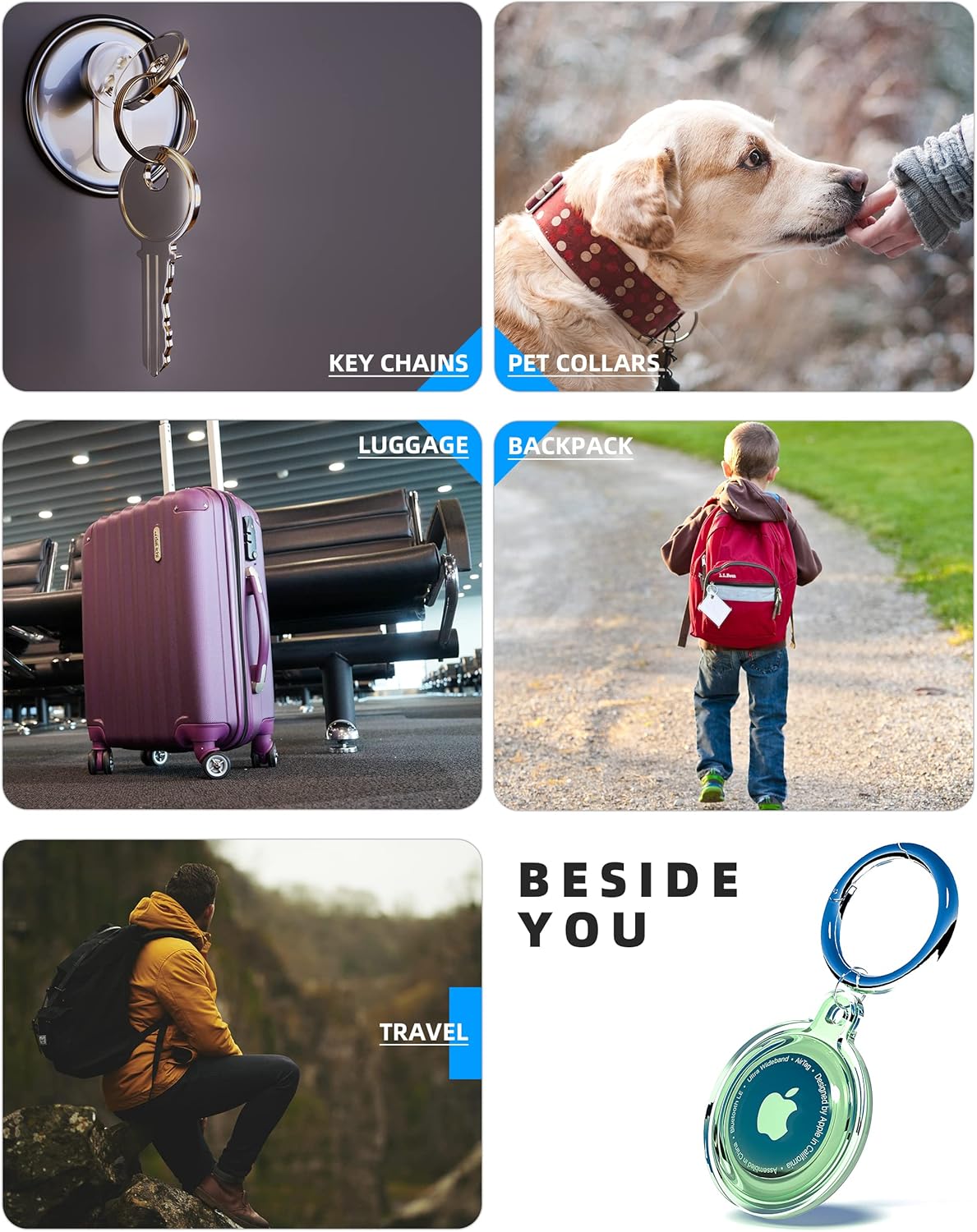 4 Pack Airtag Holder, Apple Air Tag Waterproof Case with Keychain, Holder for Apple Airtag GPS Tracker,Shockproof & Dustproof Airtag Holders for Pet Tracking, Bags, Kids, Keys, Luggage（4 Colors）