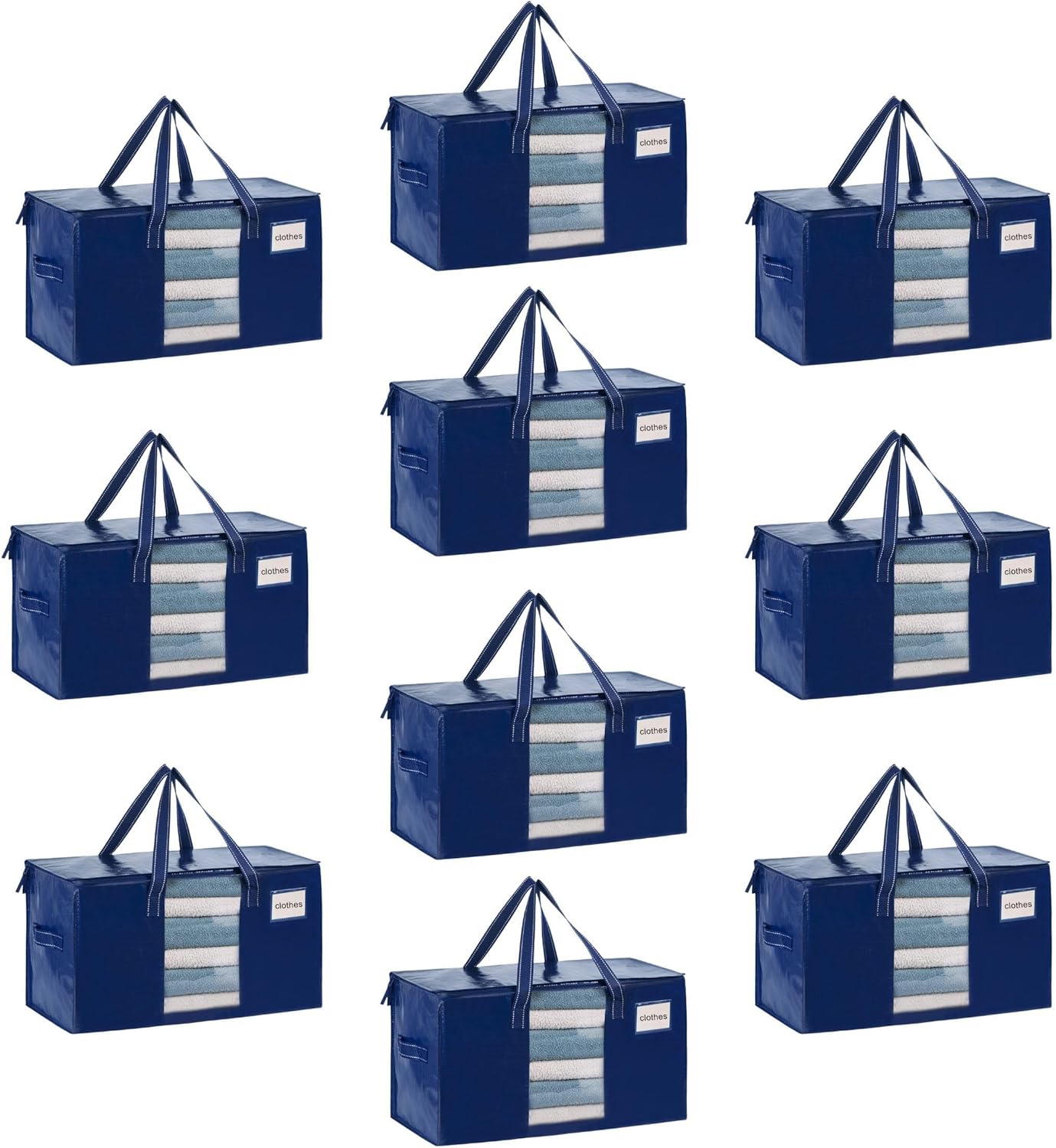 VENO 10 Pack Moving Bags, Comforter and Blanket Storage Bags for Closet, Moving Boxes, Boxes with Lids Alternative, College Dorm Packing Supplies, Foldable Heavy-Duty Tote (Blue, 10 Pack)