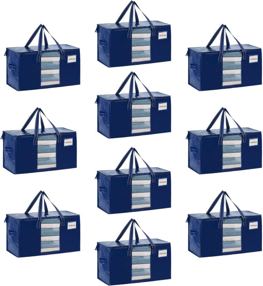 VENO 10 Pack Moving Bags, Comforter and Blanket Storage Bags for Closet, Moving Boxes, Boxes with Lids Alternative, College Dorm Packing Supplies, Foldable Heavy-Duty Tote (Blue, 10 Pack)