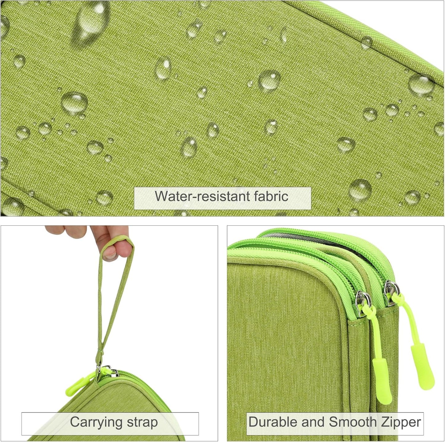 FYY Travel Cable Organizer Pouch Electronic Accessories Carry Case Portable Waterproof Double Layers All-in-One Storage Bag for Cord, Charger, Phone, Earphone Green