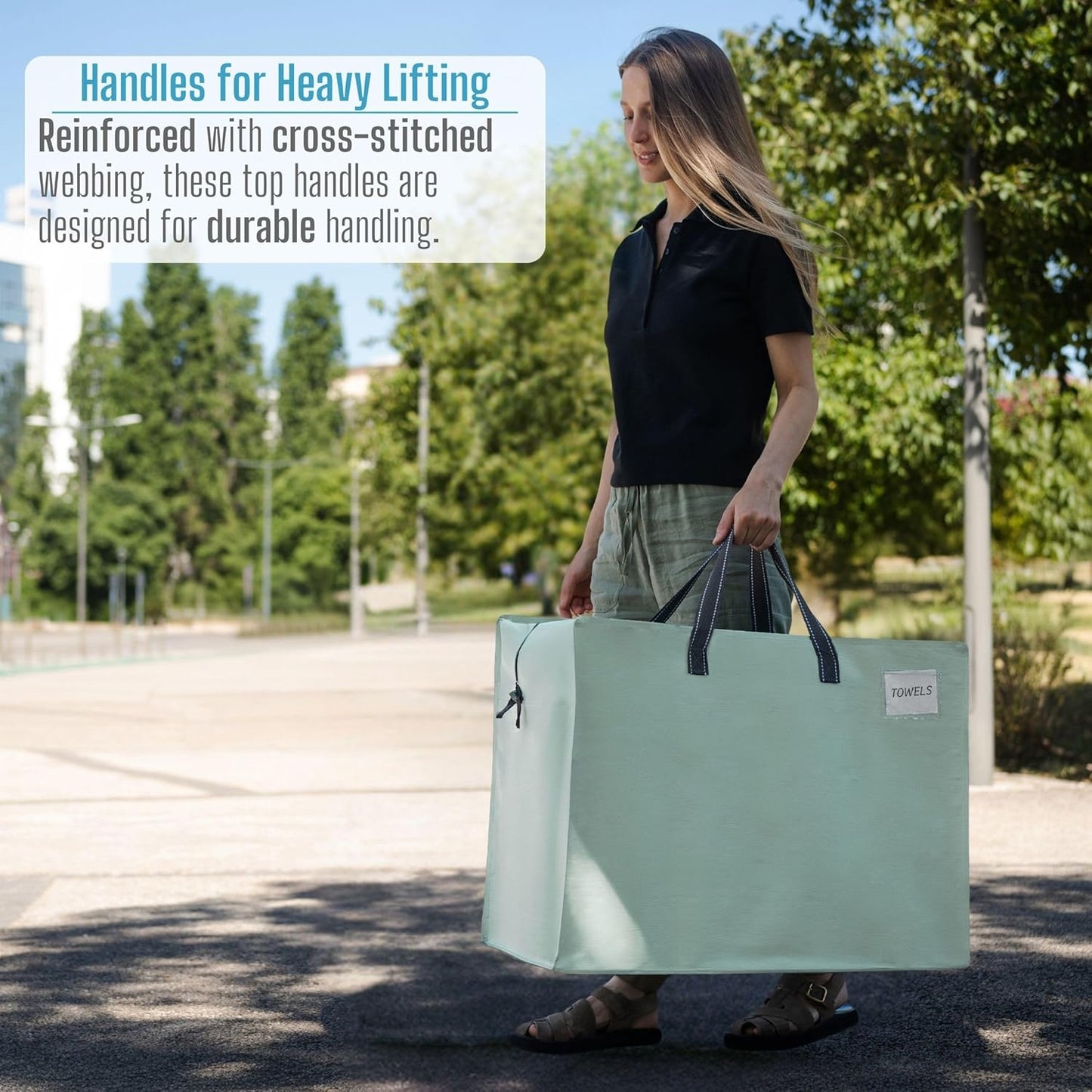 VENO 6 Pack Heavy Duty Moving Bags, Storage Bags, Packing Supplies, Top Zipper, Storage Totes for Camping, Clothes, Bedding, Comforters, Pillows (27 Gallon Light Green, 6 Pack)