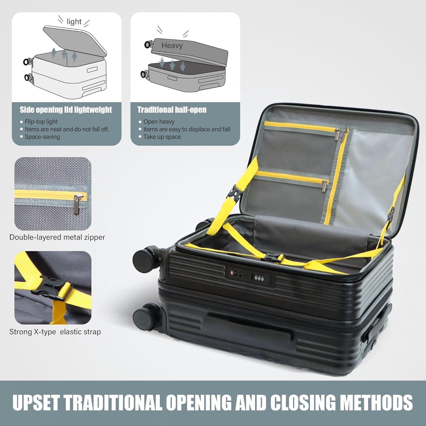 buy 0ne get 0ne free! 20 Inch Expandable Carry on Luggage PC Hard Shell TSA Suitcase Top Opening 360°Rolling Wheels Travel Luggage Suitcase(Black)