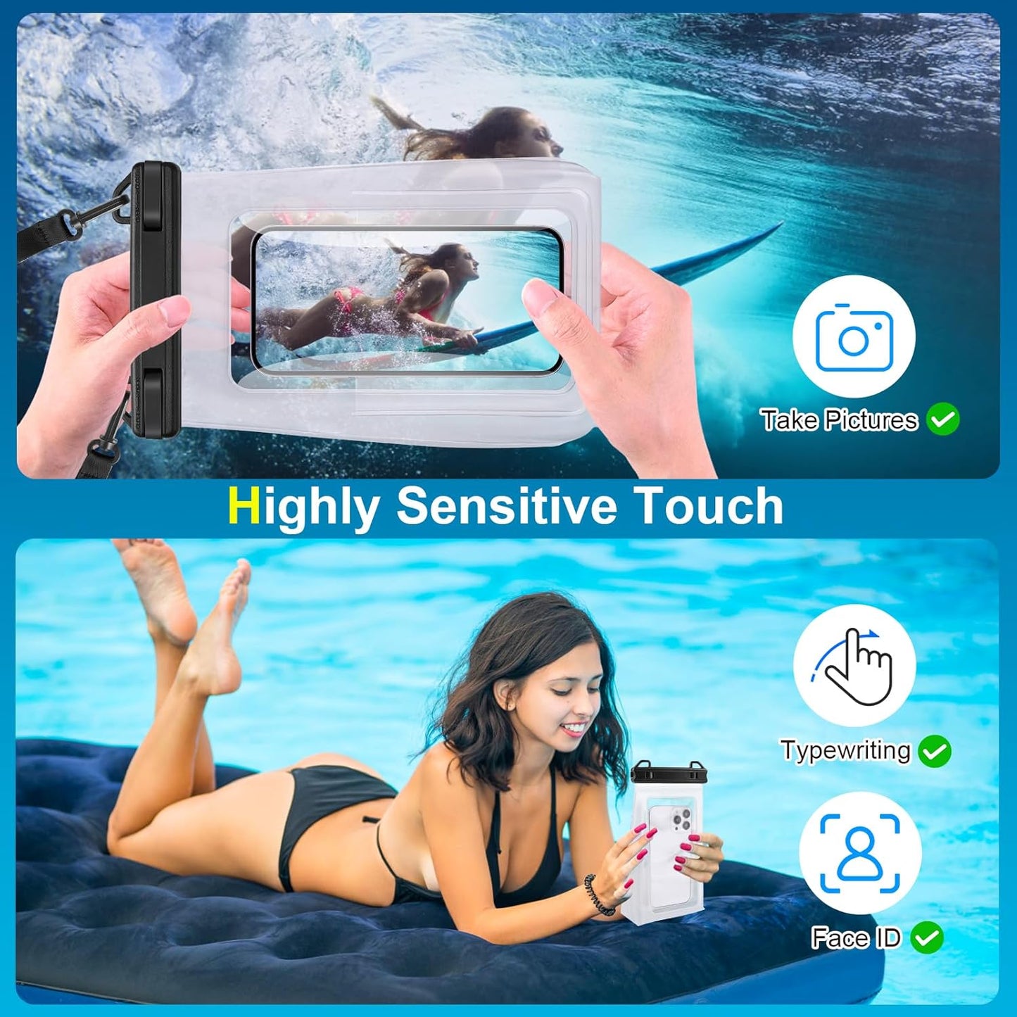 Large Waterproof Phone Pouch Floating, Universal Waterproof Phone Case for iPhone 14 Plus 13 Pro Max 12 11 Samsung S23 S22 up to 7.2'', IPX8 Water Proof Cell Phone Dry Bag for Beach Swimming