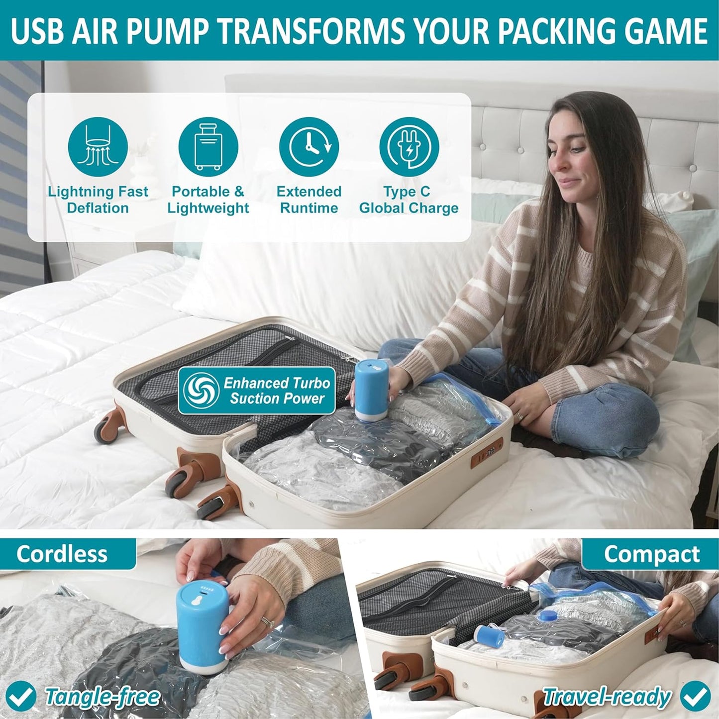 Cozy Essential 26 Pack Vacuum Storage Bags with Portable Electric Pump, Vacuum Seal Space Saver Bags for Clothing, Pillows, Blanket, Bedding, Comforters