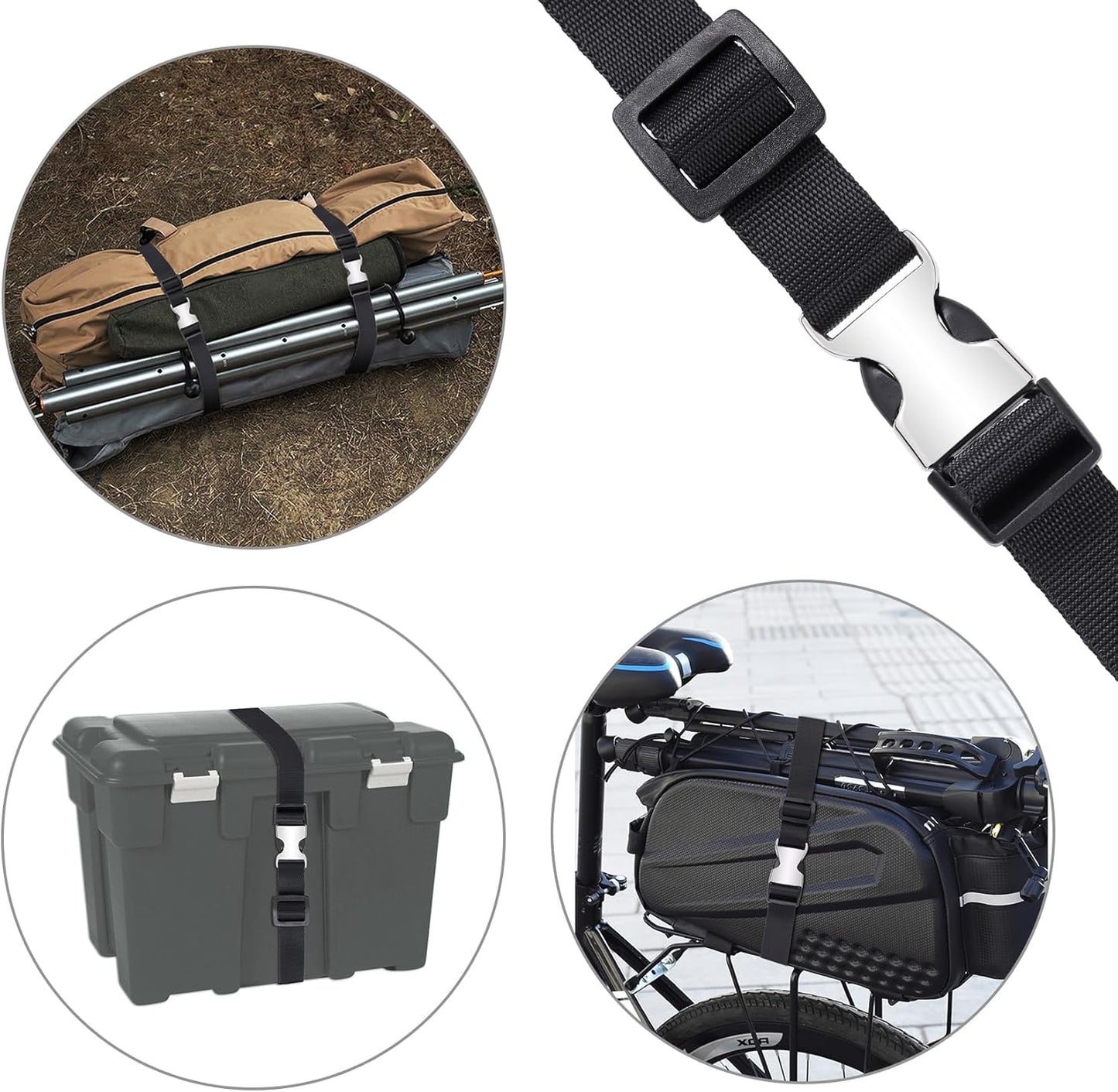 Buckle Straps with Clips, Adjustable Nylon Straps with Buckle, 4 Pack (Black-Metal, 4‘x0.75“)