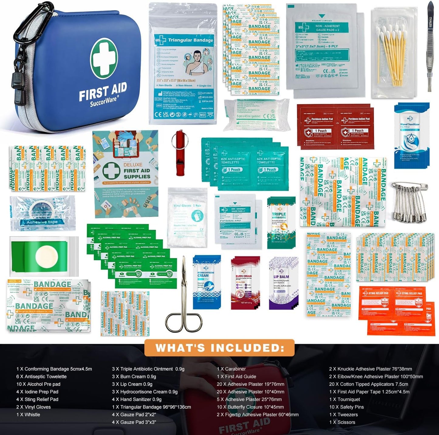 150 Pieces Mini First Aid Kit - Small Medical Kit with Hard Shell - Emergency First Aid Kit for Car, Travel, Home, Outdoor, Office, Camping, Hiking (Blue)