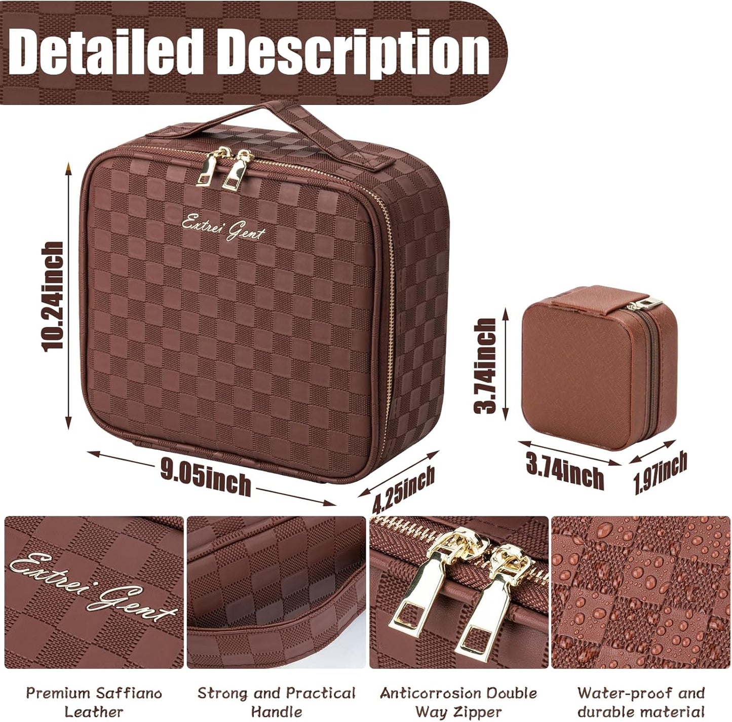 Makeup Travel Train Case with Mirror LED Light 3 Adjustable Brightness Large Cosmetic Bag Portable Storage Adjustable Partition Waterproof Makeup Brushes Make up Jewelry Gift for Women