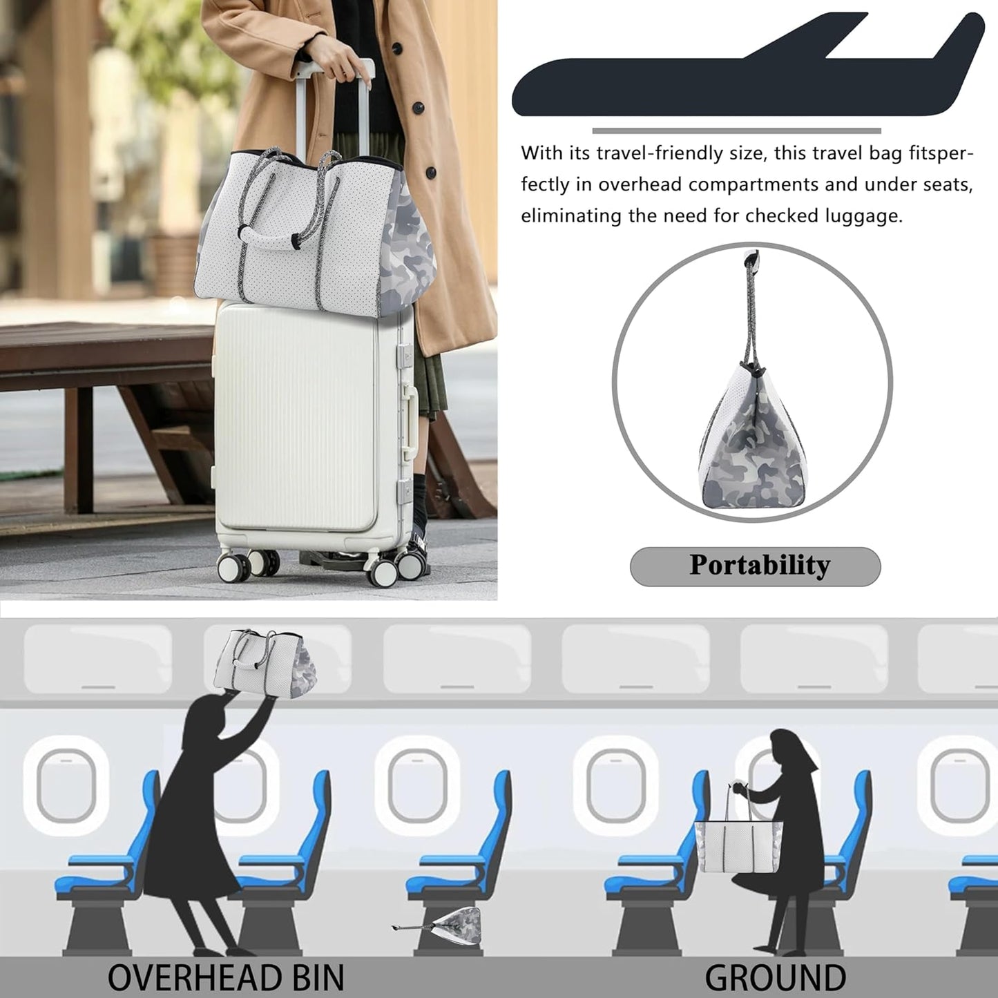 QOGiR Neoprene Multipurpose Beach Bag Tote with Inner Zipper Pocket … … … …