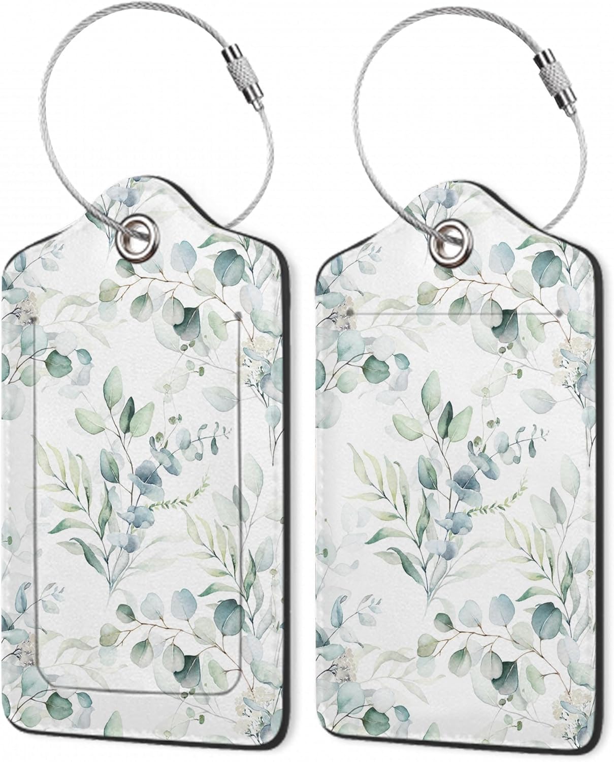 2Pcs Luggage Tag for Suitcase Sage Floral Green Leaves Cute Suitcase Tag with Privacy Flap & Name ID Label & Metal Loop,Travel Bag Luggage Tags for Women