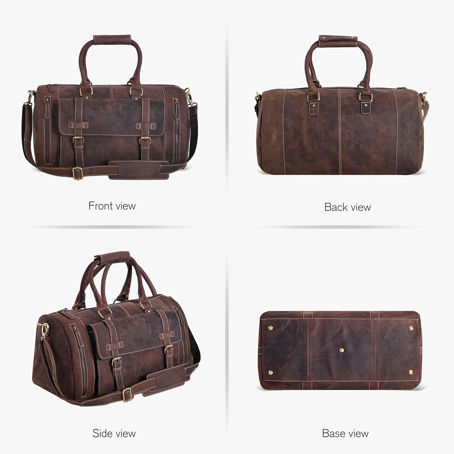 Genuine Leather Duffle Bag for Men | Vintage Weekender Travel Bag | Overnight Carry-On Luggage | Handmade Leather Gym Bag for Men