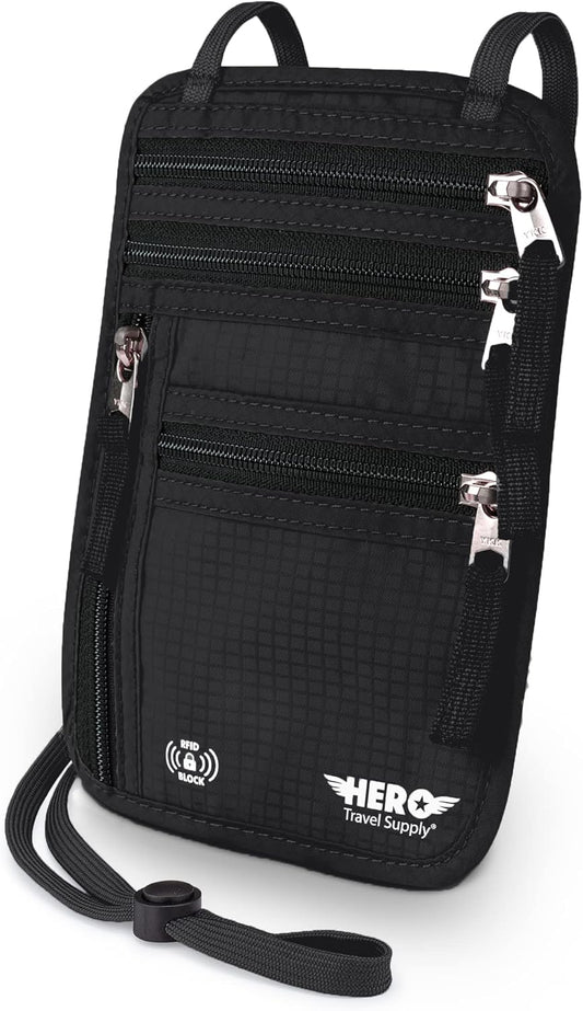 HERO Neck Wallet, RFID Blocking Passport Holder - Easy to Conceal and Pouch