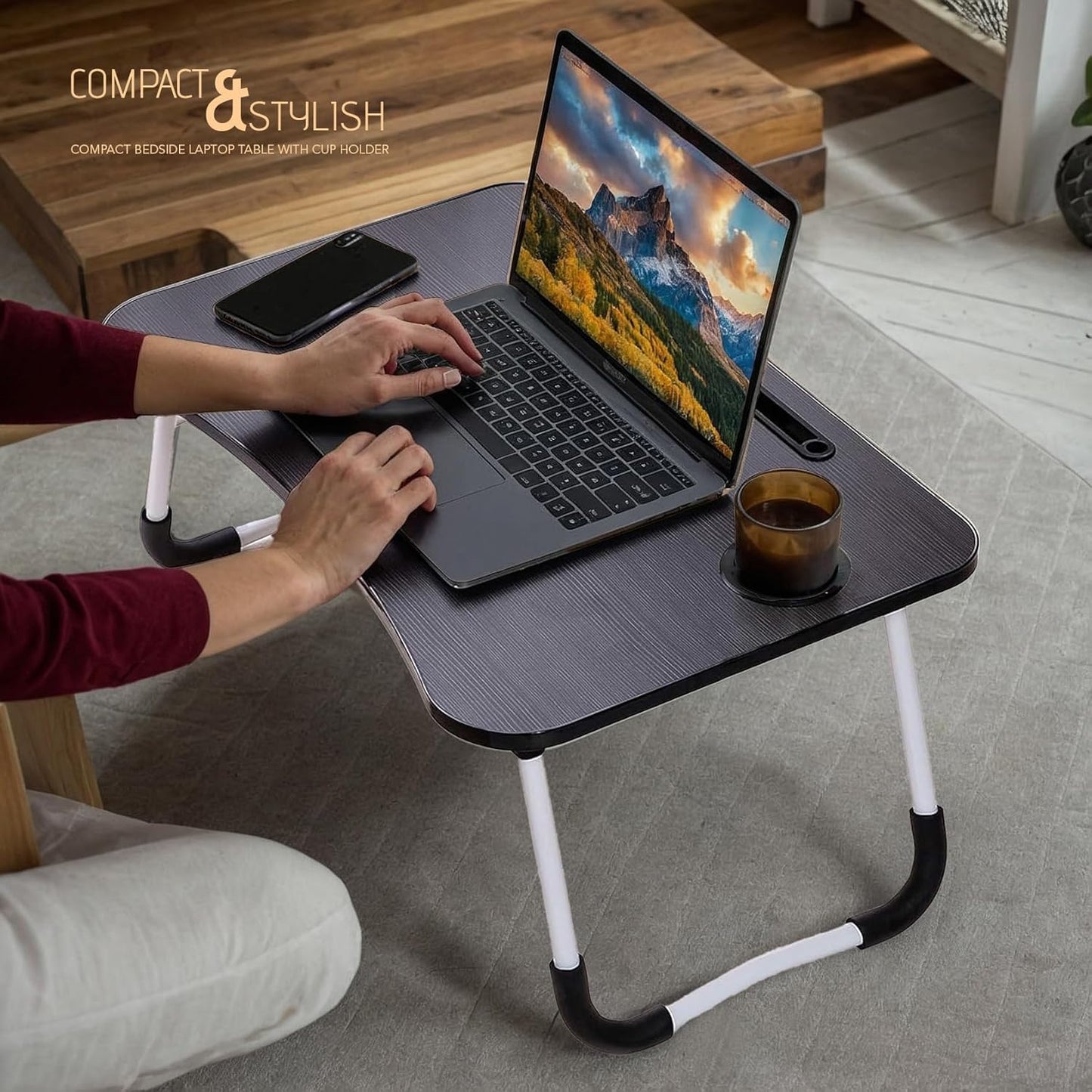 2-Pack Large Lap Desk for Bed & Sofa with Cup Holder & Foldable Legs Laptop Table, Breakfast Serving Tray, Tablet Phone Groove, Foldable Legs