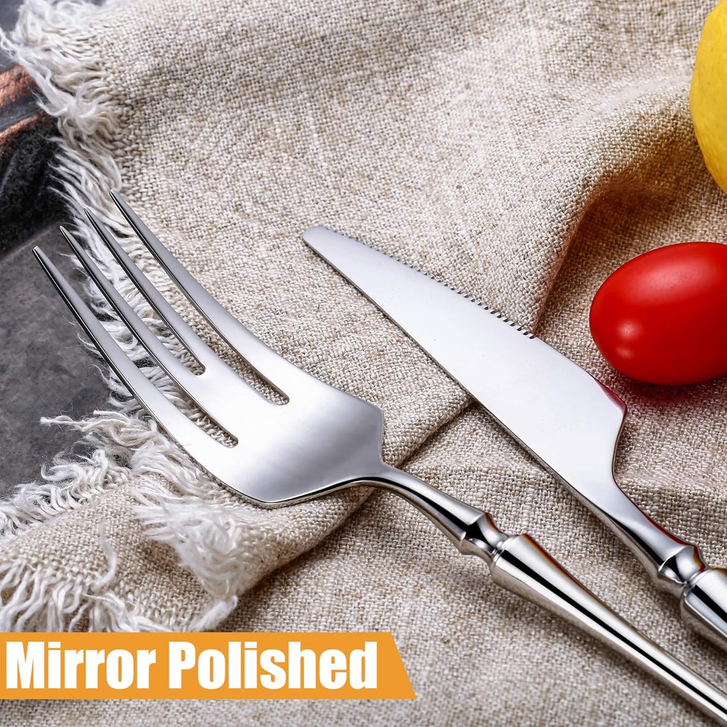 24-Piece Silverware Set for 6,Modern 18/10 Stainless Steel Flatware Set,Unique Rustic Cutlery Utensils Set,Spoon and Fork Set for Home, Restaurant,Wedding,Mirror Polished,Dishwasher Safe