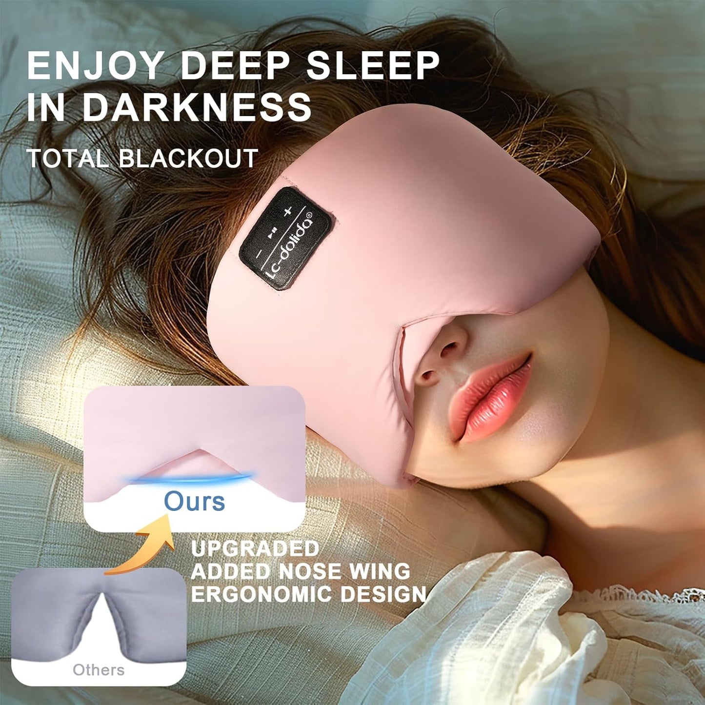 LC-dolida Sleep Mask with Bluetooth Headphones, Ice Silk Sleep Headphones with Bluetooth 5.4, Total Blackout Eye Mask for Sleeping, Soft Sleep Mask for Women Men, All Night Sleep, Travel(Pink)