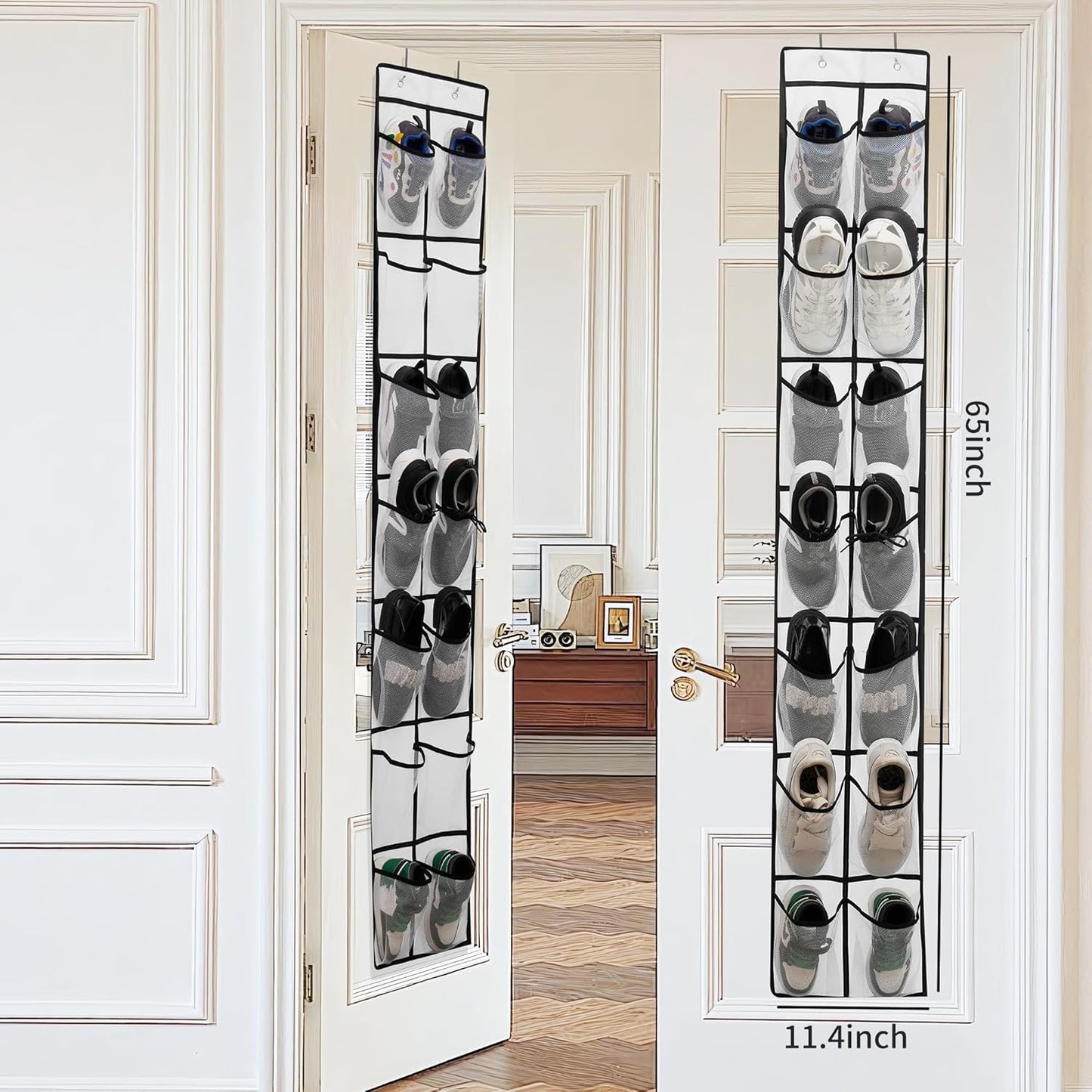 Over The Door Shoe Organizer, 14 Large Mesh Pockets Hanging Shoe Rack for Closet Organizers and Storage, White, 2-pack (white)