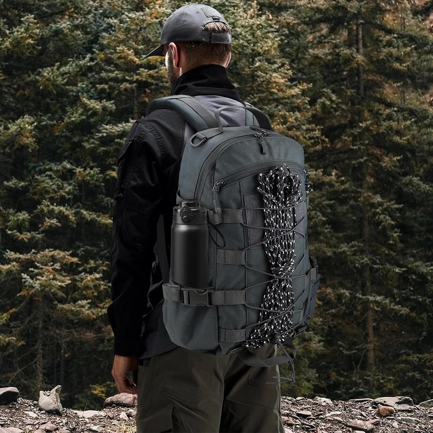 25L Hiking Backpack Small Tactical Backpack Daypack Camping Trekking Hunting Molle Pack for Men Women, Grey