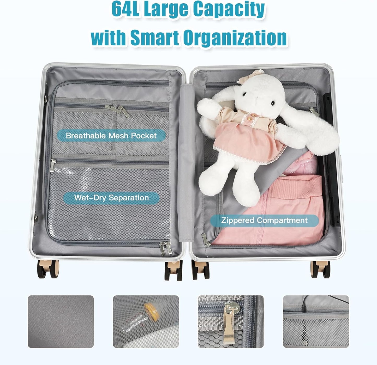 20" Carry-On Luggage with Seat for Kids & Adults, Lightweight Hardside Ride-On Suitcase with Front Opening, TSA Lock, 360° Spinner Wheels (Yellow, 20-inch)