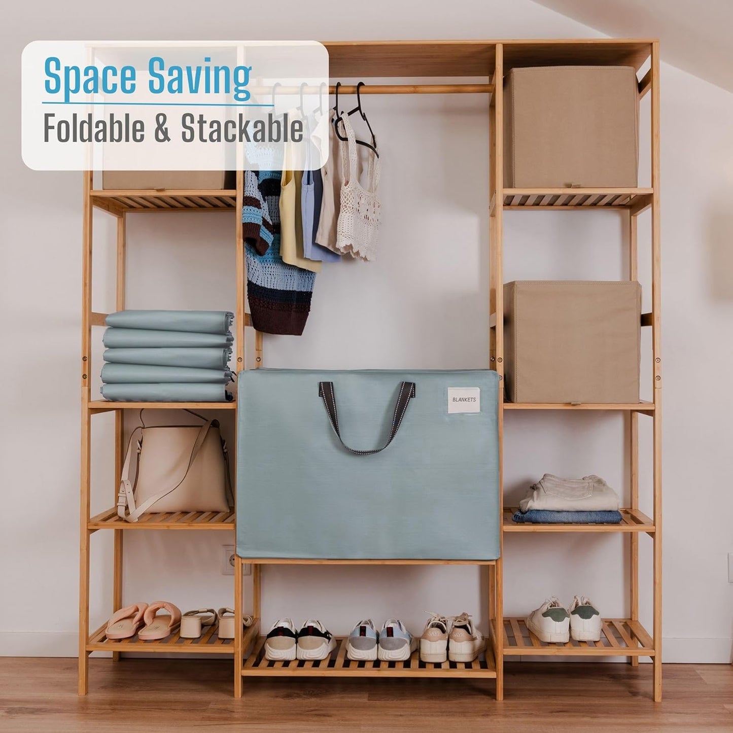 VENO 6 Pack Heavy Duty Moving Bags, Storage Bags, Packing Supplies, Top Zipper, Storage Totes for Camping, Clothes, Bedding, Comforters, Pillows (27 Gallon Light Blue, 6 Pack)