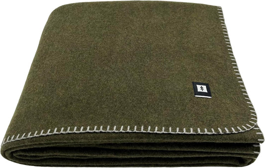 EKTOS 100% Virgin Wool Blanket, 90" x 66", Hunting Gear, Better Than Military Surplus (Olive Green, Twin Size)
