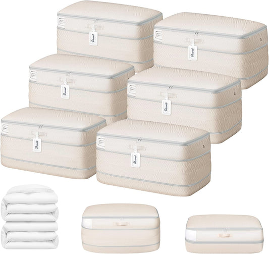 DIMJ Comforter Storage Bag - 100L Large Capacity Blanket Storage Compression Bags, Washable Space Saving Self Compression Organizer with Window Handles, Space Saver for Clothes, Bedding, Sheet