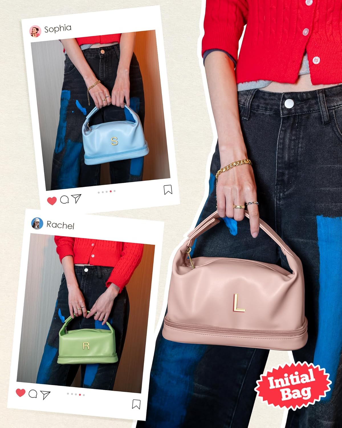 Engagement Gifts-Initial Makeup Bag with Handle, Waterproof Double Layer Cosmetic Bag, Girl Makeup Bags Letter Travel Toiletry Bag with Makeup Brush Organizer-Teacher Appreciation Gifts