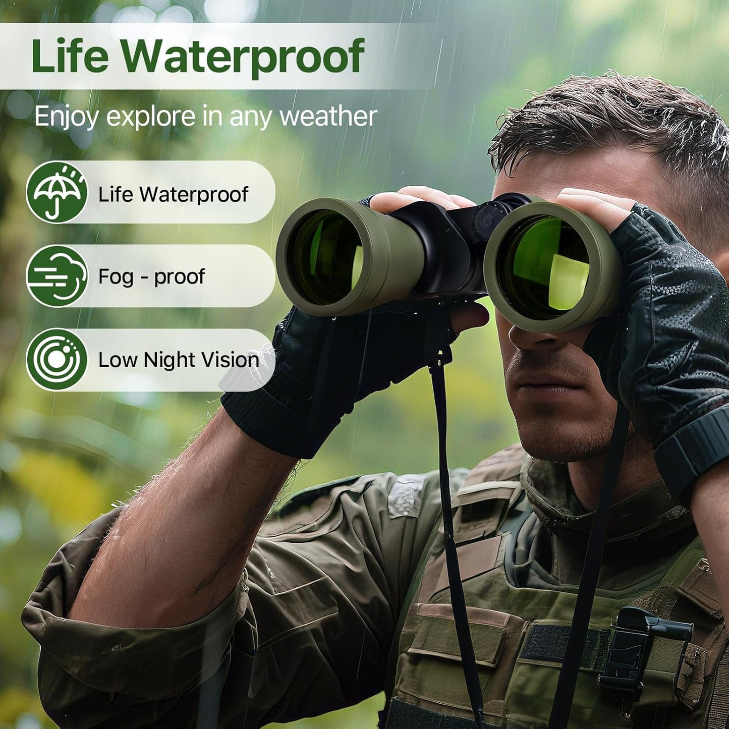 20x50 Hunting Binoculars for Adults High Powered with Low Light Night Vision - 28mm Large Eyepiece Professional Binoculars for Bird Watching Hiking Travel with BAK4 Prism FMC Lens, Green