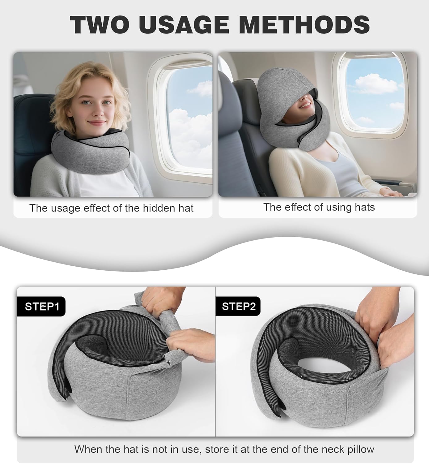 Airplane Travel Pillow, Memory Foam Travel Pillow, Suitable for Sleeping on Planes, in Offices and in Cars, a Must-Have for Long Flights, and a Necessity for Road Trips.