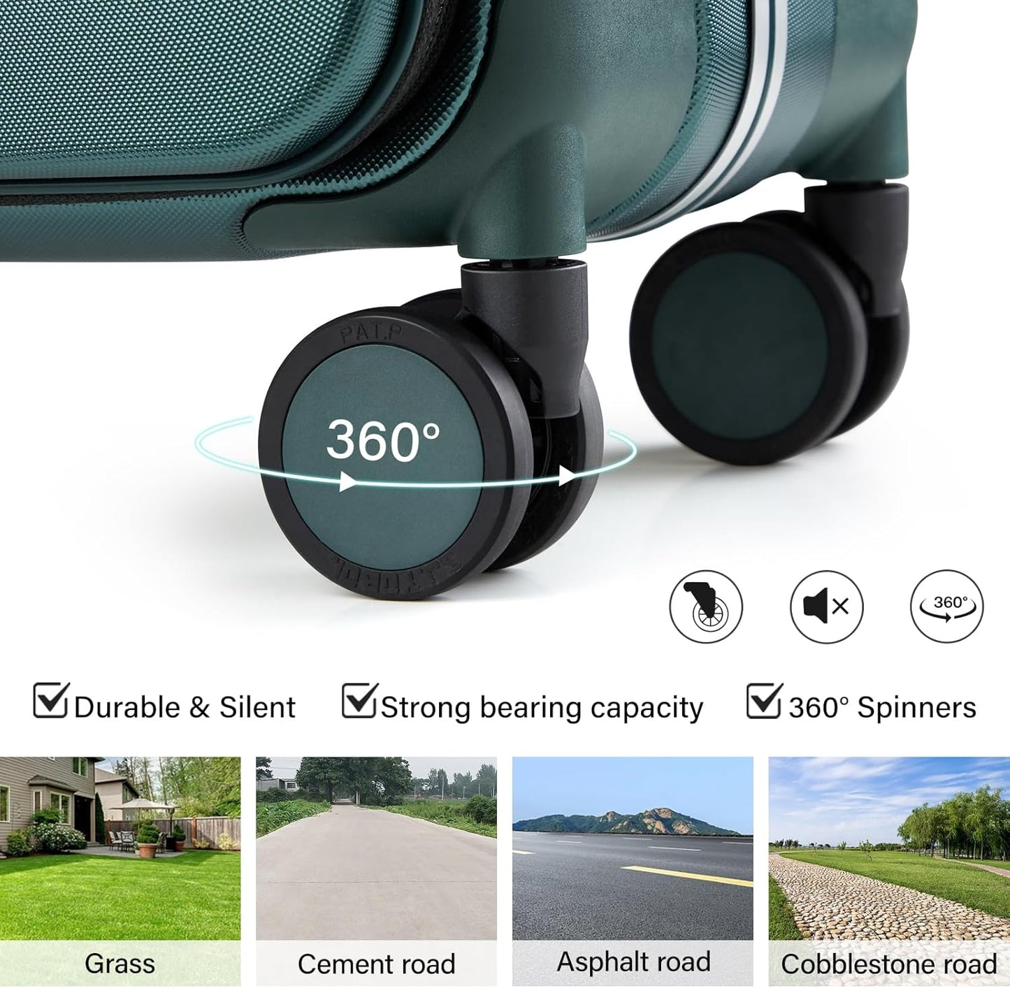 Hanke Top Opening Carry On Luggage, 20 Inch Zipperless Aluminum Frame Wide Handle Luggage, All-PC Hard Shell Trunk Suitcase with Spinner Wheels, TSA Airline Approved (Blackish Green, 40L)