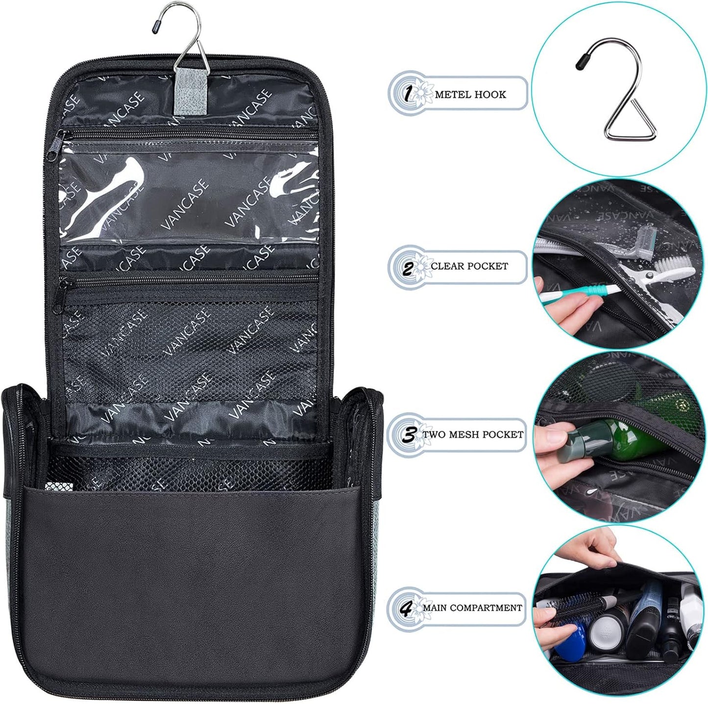 Hanging Toiletry Bag for Men VANCASE Vintage Leather Shaving Dopp Kit Medium Waterproof Travel Bathroom Bags Portable Shower Organizer